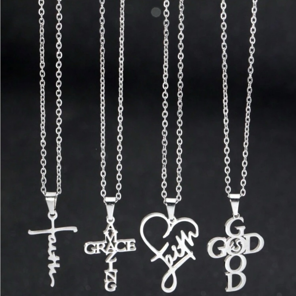✝️✝️✝️3 for 12$✝️✝️✝️Silver Inspirational Pendant Necklace and Earring Set
